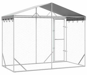 Kojec dla psa, z dachem, srebrny, 3x1,5x2,5 m, stal