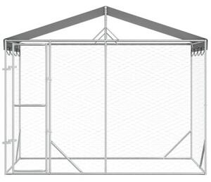 Kojec dla psa, z dachem, srebrny, 3x1,5x2,5 m, stal