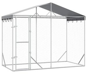 Kojec dla psa, z dachem, srebrny, 3x1,5x2,5 m, stal