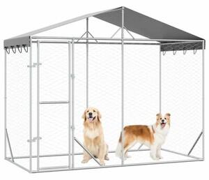 Kojec dla psa, z dachem, srebrny, 3x1,5x2,5 m, stal