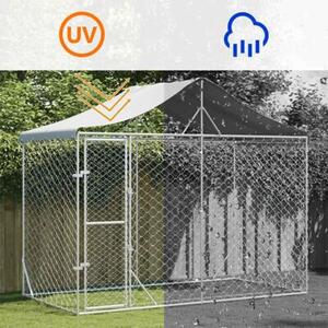Kojec dla psa, z dachem, srebrny, 3x1,5x2,5 m, stal