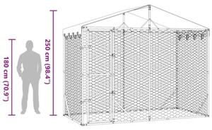 Kojec dla psa, z dachem, srebrny, 3x1,5x2,5 m, stal