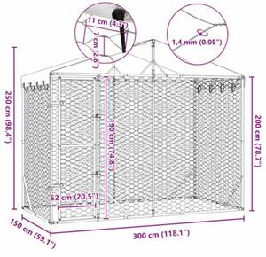 Kojec dla psa, z dachem, srebrny, 3x1,5x2,5 m, stal