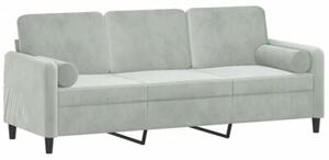 Sofa 3-osobowa z poduszkami, jasnoszara, 180 cm, aksamit