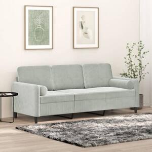Sofa 3-osobowa z poduszkami, jasnoszara, 180 cm, aksamit