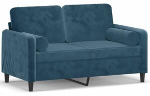 Sofa 2-osobowa z poduszkami, niebieska, 120 cm, aksamit