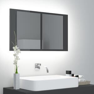 Szafka łazienkowa z lustrem i LED, połysk, szara, akryl
