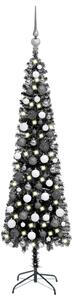 Smukła choinka z lampkami LED i bombkami, czarna, 240 cm