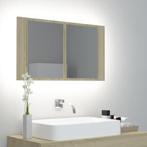 Szafka łazienkowa z lustrem i LED, dąb sonoma, 80x12x45, akryl