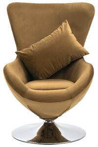 Fotel obrotowy jajo z poduszką, brązowy, aksamitny
