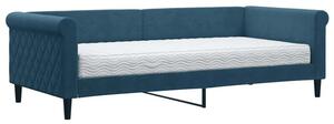 Sofa z materacem do spania, niebieska, 90x200 cm, aksamit