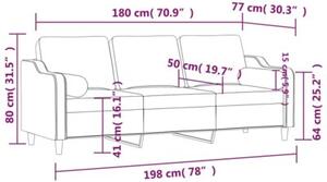 Sofa 3-osobowa z poduszkami, czarna, 180 cm, tkanina