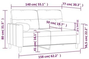 Sofa 2-osobowa z poduszkami, jasnoÅ¼Ã³Åta, 140 cm, tkanina