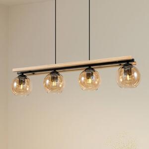 Lampa wisząca szklana Enrique Lindby, możliwość ściemniania, ciemne drewno, salon / jadalnia, szkło, nowoczesny