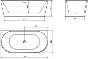 Mexen Oval wanna wolnostojąca przyścienna 170 x 80 cm, biała, przelew chrom - 52671708000-01