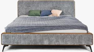 Podwójne łóżko tapicerowane w szarym kolorze na nogach 180 x 200