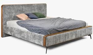 Podwójne łóżko tapicerowane w szarym kolorze na nogach 180 x 200