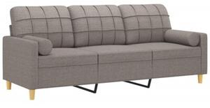 Sofa 3-osobowa z poduszkami, kolor taupe, 180 cm, tkanina