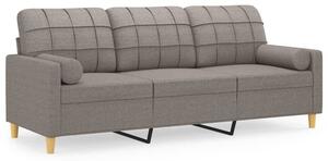 Sofa 3-osobowa z poduszkami, kolor taupe, 180 cm, tkanina