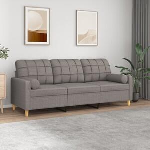 Sofa 3-osobowa z poduszkami, kolor taupe, 180 cm, tkanina