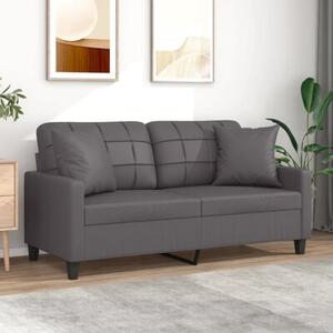 Sofa 2-osobowa z poduszkami, szara, 140 cm, sztuczna skÃ³ra