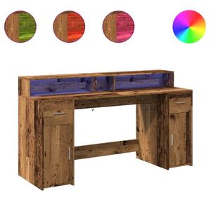 Biurko z podÅwietleniem LED, stare drewno, 160x55x91 cm
