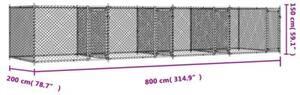 Klatka dla psa, z drzwiami, szara, 8x2x1,5 m, stal