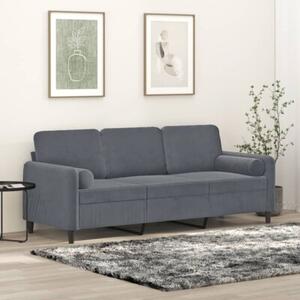 Sofa 3-osobowa z poduszkami, ciemnoszara, 180 cm, aksamit