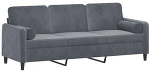 Sofa 3-osobowa z poduszkami, ciemnoszara, 180 cm, aksamit