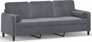 Sofa 3-osobowa z poduszkami, ciemnoszara, 180 cm, aksamit