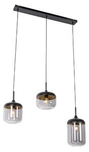 Designerska lampa wisząca czarna ze złotym i przydymionym szkłem 3-punktowa - Kyan Oswietlenie wewnetrzne