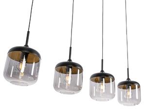 Designerska lampa wisząca czarna ze złotym i przydymionym szkłem 4-light - Kyan Oswietlenie wewnetrzne