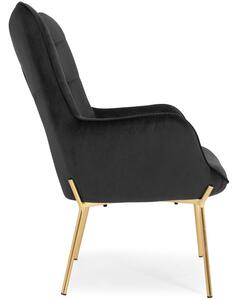 Nowoczesny fotel LOFT CASTEL 2 ze złotymi nóżkami - czarny