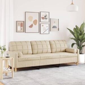 Sofa 3-osobowa z poduszkami, kremowa, 210 cm, obita tkaninÄ