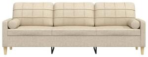 Sofa 3-osobowa z poduszkami, kremowa, 210 cm, obita tkaninÄ