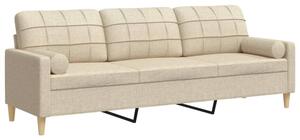Sofa 3-osobowa z poduszkami, kremowa, 210 cm, obita tkaninÄ