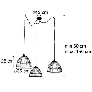Wiejska lampa wisząca z 3 rattanowymi kloszami - Cava Oswietlenie wewnetrzne