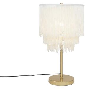 Orientalna lampa stołowa złoty kremowy klosz z frędzlami - Franxa Oswietlenie wewnetrzne
