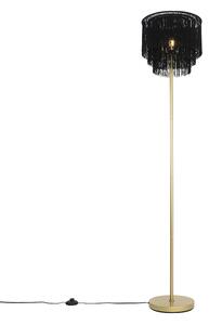 Orientalna lampa podłogowa złoty czarny klosz z frędzlami - Franxa Oswietlenie wewnetrzne