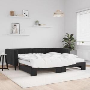 Sofa rozsuwana z materacami, czarna, 100x200 cm, aksamit