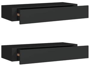 Półki ścienne z szufladą, 2 szt., czarne, 60x23,5x10 cm, mdf