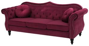 Trzyosobowa sofa welurowa pikowana czerwona z okrągłymi poduszkami Skien Beliani