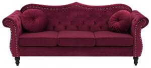 Komplet wypoczynkowy 5-osobowy welurowy pikowany czerwony z poduszkami Skien Beliani