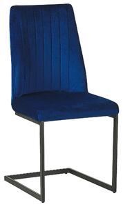 Zestaw 2 niebieskich krzeseł welurowych z czarną metalową nogą do jadalni retro Lavonia Beliani