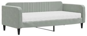 Sofa z materacem do spania, jasnoszara, 90x190 cm, aksamit