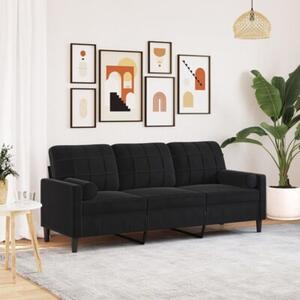 Sofa 3-osobowa z poduszkami, czarna, 180 cm, aksamit