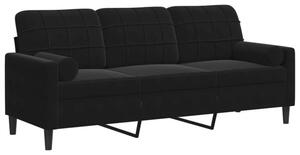 Sofa 3-osobowa z poduszkami, czarna, 180 cm, aksamit