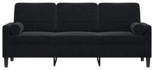 Sofa 3-osobowa z poduszkami, czarna, 180 cm, aksamit