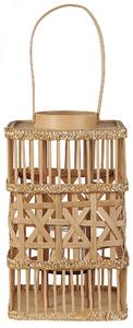 Lampion bambusowy ze szklanym świecznikiem naturalny kolor Lumbis Beliani