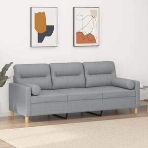Sofa 3-osobowa z poduszkami, jasnoszara, 180 cm, tkanina